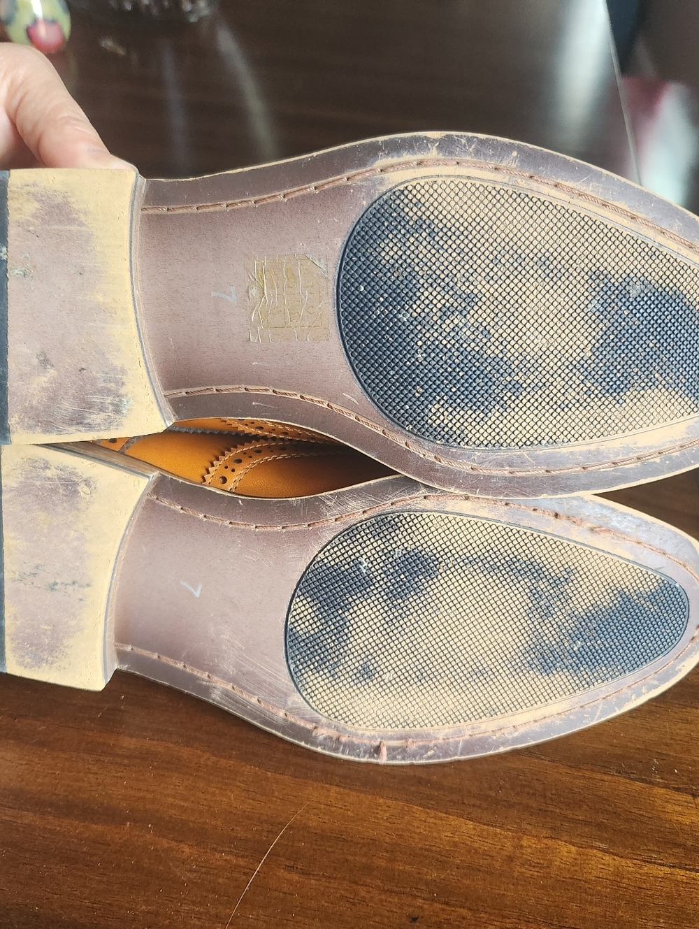 Men's Cognac Leather Wingtip Oxfords. Bruno Marc. Brown size 7 dress shoes - Picture 8 of 12